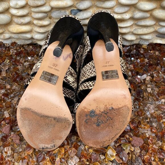 Michael Kors Brown Genuine Snakeskin Stiletto Heel Back Zip Sandles. Sz 37 VGUC! - Picture 6 of 8